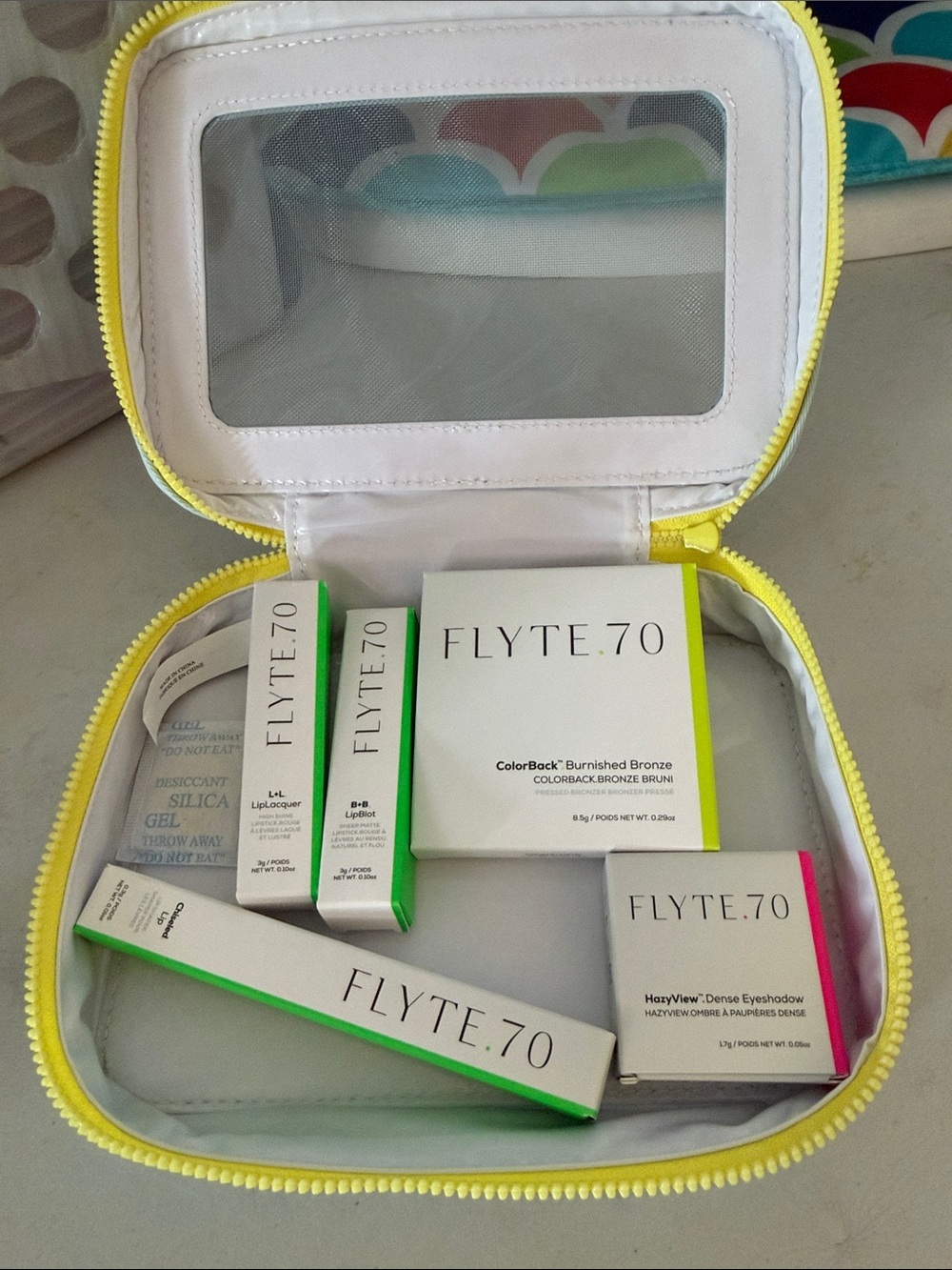 Travel Makeup & Skincare Set — White with Green and Pink Accents